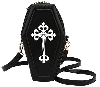 PORRASSO Gothic Sarg Umhängetasche Damen Schultertasche Crossbody Bag Messenger-Tasche für Halloween Reisen Täglichen Gebrauch Schwarz