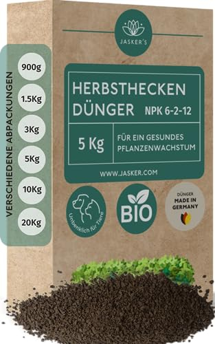 Bio Heckendünger Herbst 5 Kg - 100% Tierfreundlicher Pflanzendünger - Ideal als Dünger für Buchsbaum, Nadelbäume, Thuja Hecken - Viel Kalium & Magnesium für frischgrüne Blätter