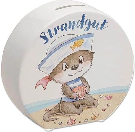 Ottfried der Otter Spardose mit Spruch Strandgut Strand Muscheln Sparschwein Fischotter Sparbüchse sammeln für Frauen Reise Aquarell maritim süße Matrose niedlich