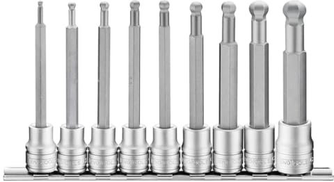 Teng Tools 9 Piece 3/8 Inch Drive Metric Hex Chrome Vanadium Ball Point Socket Bit Set (3MM - 12MM) - M3809HBN