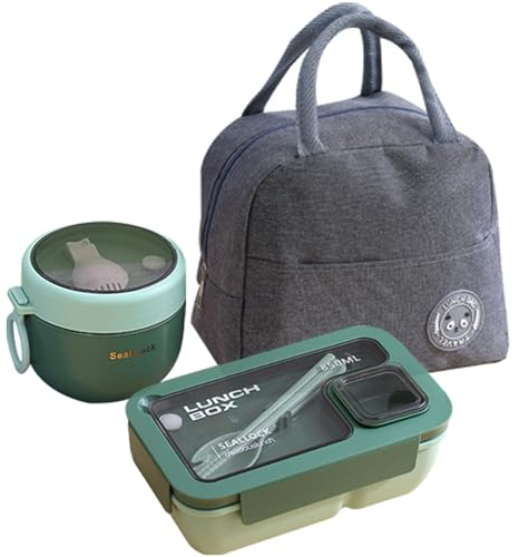 HASA zone Bento Box for Adults, Bento Boxes Set with Bag, Utensils, Oats Container Durable Leakproof Lunch Box with Fork & Spoon, Food Storage Box for Men Women Student School Office
