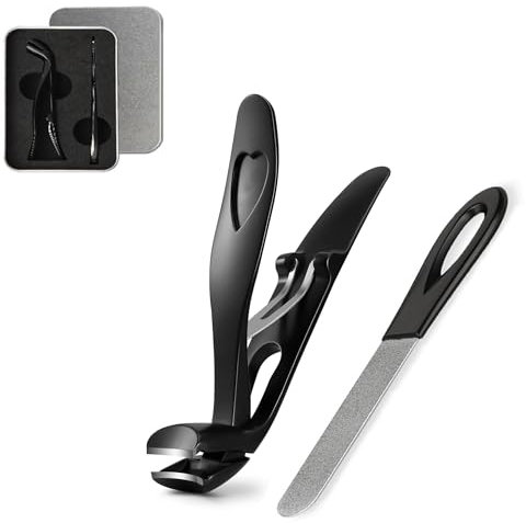 Angled Head Nail Clippers for Thick Nails, Ergonomic Toenail Clipper, Premium Steel Nail Cutter Trimmer with Catcher for Seniors/Pregnant Women, Less Bending More Comfort