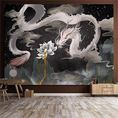 MEKPAM Anime Drachen Lotus Wandteppich Chinesischer Drache Totem Wanddekoration Sternenhimmel Drachen Wandteppiche Heimtextilien 150x100cm