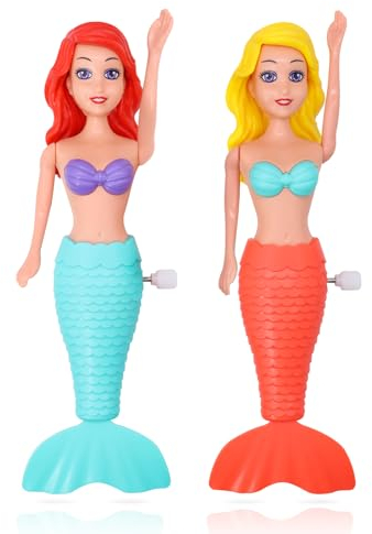 2 Pack Badespielzeug für Kleinkinder Kinder Mädchen - Meerjungfrau Prinzessin Wind-Up Schwanz Klappe schwimmende Wasser Badewanne Spielzeug, Schwimmbad Badezeit Spaß, Meerjungfrau Badespielzeug (D)