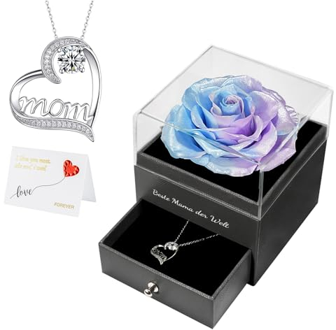 Miofula Ewige Rose Geschenke für Mama, Echte Infinity Rosen mit Halskette Damen Silber 925, Beste Mama Geschenk für Mama, Blumen Schmuck Mutter Oma Geschenke zum Geburtstag Weihnachten Muttertag
