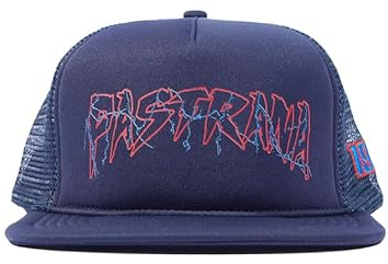 Hoonigan X Travis Pastrana X Ken Block Fighing Spirit Trucker Hat Snapback Hat Baseball Cap - Verstellbare Snapback Cap für Gear Heads - Offizieller Merchandise, Einheitsgröße, Blau mit rotem Logo,