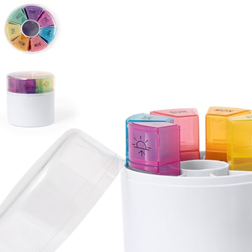 Tablettenbox 7 Tage Morgens Mittags Abends Nachts Klein Pillendose Große Fächer Medikamentenbox Pillendose 4 Fächer pro Wochentag mit Beschriftung