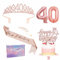 Rose Gold 40th Birthday Decorations - Women's Sash Tiara Set, Party Pack Sash, Crown, Number 40 Foil Balloons, Cake Topper, Candle
