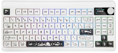 Odpaltoy YK830pro 87 Keys Cute Cat Mechanical Gaming Keyboard with OLED Display Screen for Win/Mac,Hot Swap Mechanical Keyboard with RGB Backlight for BT5.0/2.4G/Wired,3000mAh, Red Switches