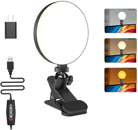 Mojimdo 97LED Video Conferencia Luz, 3 Colores y 5 Brillo de Luz de Vídeo Clip en Monitor, Temporizador de Ajuste de Luz Webcam para Reuniones, Videollamadas, Live Streaming-USB Adaptador Incluido