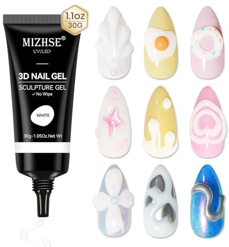 MIZHSE 3D Skulptur Nail Gel - 30g Weiß Rhinestone Glue Gel Für 3D Gel Nail Art Nagel Carving Nail Glue Gel UV 3D Nail Gel 5D-Geprägtes Candy-Gel DIY Nageldesign Sculpting Nagelmodellage Hause