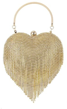 YUEZHAN Abendtasche Damen Clutch Strass Clutch Herzform Tassel Abend Geldbörse Tasche Hochzeit Party Handtasche Sliver Gold Sling Schulter Taschen Gold