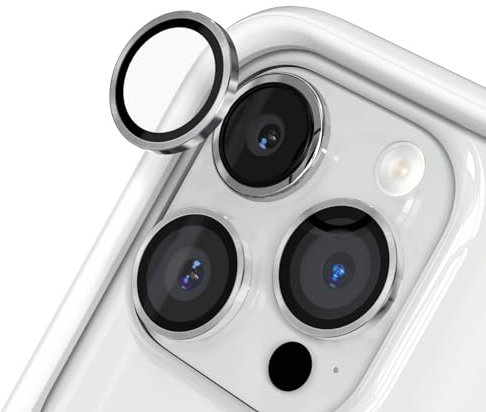 RhinoShield Protection d'objectif en verre trempé 9H compatible avec [iPhone 15 Pro / 15 Pro Max] | Résistance aux chocs et aux rayures, haute clarté, protection anti-éclats, techn anti-buée - Argent