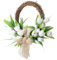 40cm Door Wreath, Half Tulip Wreaths, Four Seasons Front Door Decor with Tulip and Green Leaves, Artificial Flowers Tulip Wreath, Natural Rattan Wreath for Front Door Window Wall Wedding (White)
