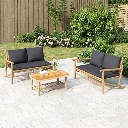 Iiaky Gartenbank mit Dunkelgrauen Kissen Bambus Sitzbank Outdoor Balkon MöBel Gartenbank Rattan