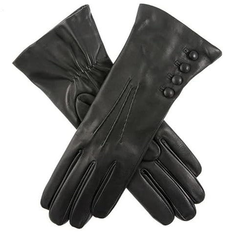 Dents Womens Evangeline Touchscreen Three-Point Cashmere Lined Leather Gloves - Black/Red
