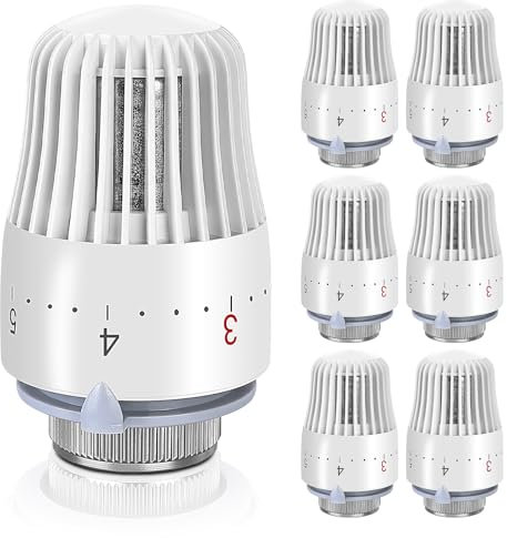 BORDEAG 6 Stück Thermostatkopf Heizkörperventil, M30 X 1,5 Kühlerventilköpfe, Heizkörper Thermostatkopf, Heizkörperthermostat mit Nullstellung, Heizungsthermostat, Heizungsregler für Büro Zuhause (B)