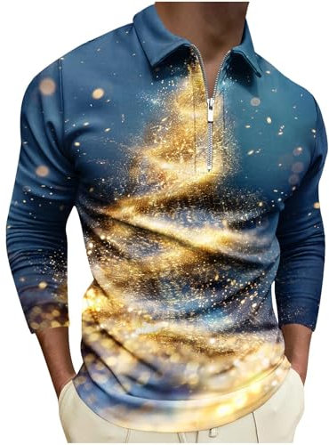 Christmas Polos Shirts for Men UK Santa Claus Xmas Sweatshirt V Neck 1/4 Zipper Sweatshirts Funny Novelty Reindeer Xmas Tree Graphic Tops Long Sleeve Pullover Sweater Christmas Jumper