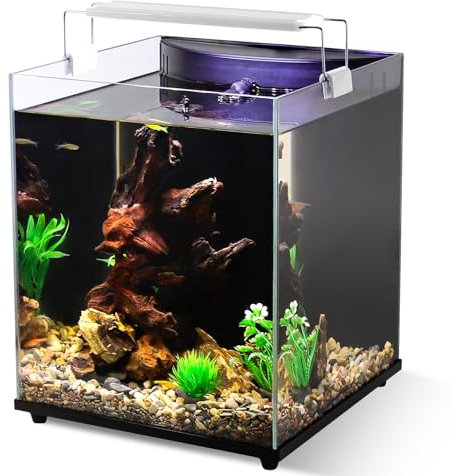 fishkeeper Aquarium-Starter-Set, Kristallklares Glas, Randloses Aquarium mit Nivelliermatte, 12,7 Liter, für Anfänger