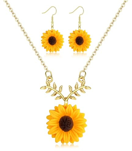 PPGGOPP Halskette Damen Sonnenblume Sonnenblumen Baumeln Ohrring Sonnenblumen Halskette, Sonnenblumen Ohrringe,Schmuck-Set,Anhänger Kette Halsketten Schmuck Zubehör für Frauen und Mädchen