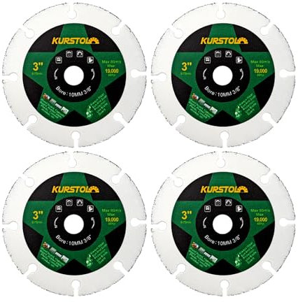 KURSTOL Disco Carburo per Legno - 4 pezzi 75mm x 10mm Dischi Taglio per Legno, Laminato Gomma, Plastica