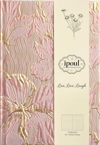 ipoul Floral Journal für Frauen, Hardcover-Notizbuch, A5, 6x8, Regelte Seiten, Flat Lay, Hübsch, Lilienblume, Rosa, Lese-Journal, Schreiben-Notizbuch