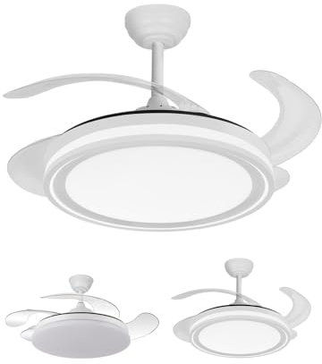 JARDIN202 - Ventilador de Techo LED con 4 Aspas 3500-4000-6500K Temporizador, 6 Velocidades, Aspas retráctiles | Tarifa (Blanco)