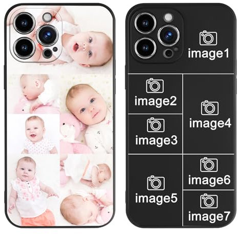 Custom Personalized Pictures Phone Case for iPhone 16 15 14 13 12 11 Pro Max Plus XR X 8 7 6, Customized Photo Case Black Liquid Silicone Soft Rubber Cover, Gift for Birthday Friends Family (7 Photo)