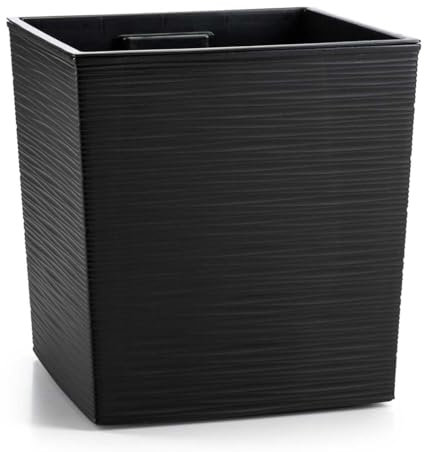 HowHomely Pot de fleurs carré - Noir - 31 x 30 x 30 cm - Grand pot de fleurs d'extérieur - Avec insert de pot de fleurs - Aspect béton - Pour décoration de salon, jardin et terrasse