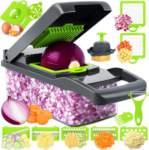 CIRULLI 16 in 1 Gemüseschneider,Mehrzweck gemüseschneider All-in-One Küchenhelfer Mit Behälter und Fingerschutz,gemüse zerkleinerer für Würfeln,Schneiden, Hobeln,Mandolinenschneider,Mandoline