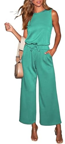 LACOZY Wide Leg Jumpsuits for Women Dressy Going Out Oen Piece Outfit Casual Summer Rompers Beach Vacation Travel Clothes Green L