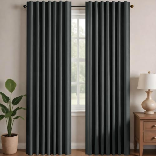 Deconovo Verdunkelungsvorhänge Blickdichte Gardinen mit Kräuselband Schlaufen Vorhang 3-in-1 Thermo Vorhänge gegen Hitze Curtains für Wohnzimmer Schlafzimmer, H240 x B140 cm, Dunkelgrau, 2er Set