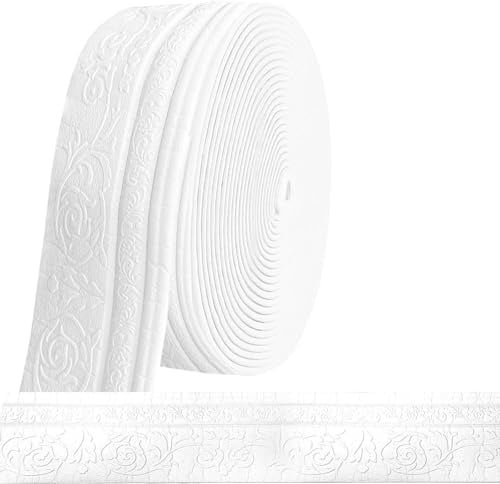 Chingcoo Zierleisten Selbstklebend 10m x 10cm x 5mm,3D Flexible Tapetenbordüre, Wandverkleidung, Rahmenlinien, Bordüre zum Abziehen Aufkleben, für Ecke, Linie Flur, Decke Weiß