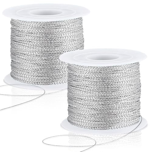 JUNEBRUSHS 218 Yards Weihnachts-Metallschnur, Weihnachtskordel, Goldschnur, Aufhänger zum Basteln, Band, Metallschnur für Ornamente, Hängedekoration, Schmuckherstellung, Geschenkpapier (Silber)