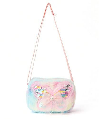 duoyif Plüsch Handtaschen für Mädchen, Plüsch Crossbody-Tasche Umhängetaschen Bunt, Prinzessin Tasche Bunt für Mädchen, mit Schleife und Verstellbarem Schultergurt, 1 Stück (bunt)