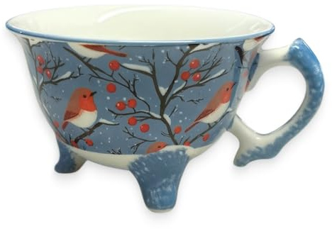 Black Country Metal Works 'Frosty Morning' Ceramic Tea Cup | Hand-Painted Christmas Robin Design, 250 ml Capacity, Ceramic Three-Footed Vintage Style Mug Unique Design & Gift
