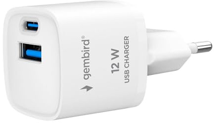 Gembird 2-Port Universal USB Schnellladegerät - USB-C + USB-A, 20 W, kompakt, schnelles Laden, kompatibel mit Smartphones, Tablets und Anderen USB-Geräten, Weiß
