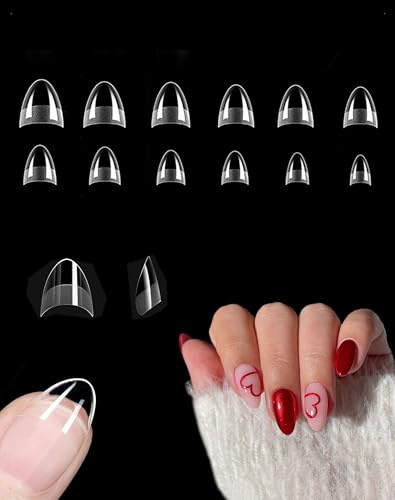 KONFEN 240 Pièces Demi Capsules Ongles Amande, 12 Tailles Demi Capsules Ongles Amande Transparent, Semi Givré Capsule Ongle Gel Americaine, DIY Nail Art, Préformées Ongle Capsule pour Extension