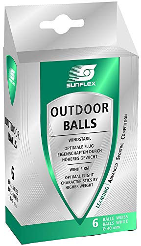 Sunflex Erwachsene Tischtennis-bälle Outdoor 6 Stück, weiß, M, 20611