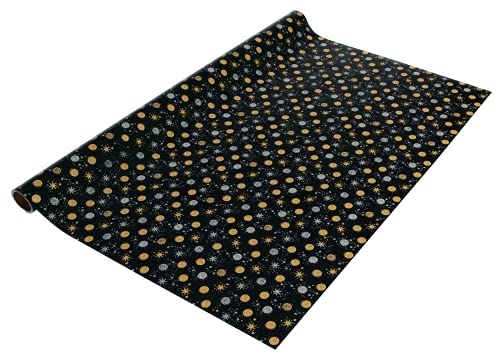 SIGEL GP117 Weihnachts-Geschenkpapier schwarz/gold/silber | 1 Rolle 5m x 70 cm | Stardust