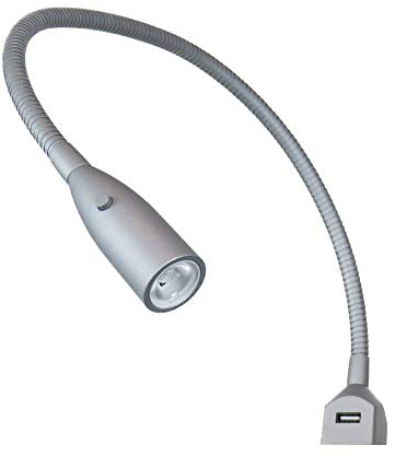 Flexible LED-Bettleuchte/LED-Leseleuchte mit integrierter USB Ladefunktion alu eloxiert/silbergrau (1er oder 2er Set alu eloxiert), Auswahl:1er Set silbergrau