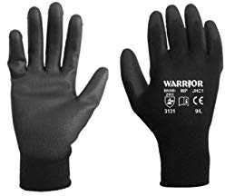 SKY Workwear PU Coated Polyester Work Gloves for Gardening, Builders, Mechanic Gloves, 12 Pairs, Size 9, Black