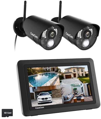 CasaCam GuardianCam Air | Sistema di telecamere di sicurezza wireless con monitor touchscreen da 7 pollici e 2 telecamere 720p | Alimentazione CA, audio bidirezionale, APP gratuita, scheda SD da 32 GB