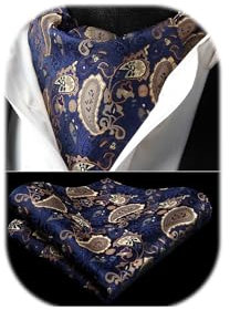HISDERN Krawattenschal Marine Herren Paisley Hochzeit Ascot Krawatte Taschentuch Business Blumen Halstuch und Einstecktuch Set