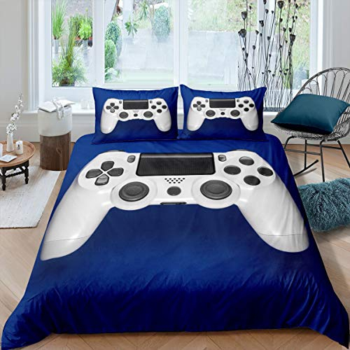 Tbrand Gamepad Bettbezug Set Jungen Gamer Bettwäsche Set 200x200cm Jugendliche Weiß Videospiel Gamepad Betten Set für Kinder Kleinkind Schlafzimmer Dekor Modern Game Controller Blau