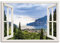 ARTLAND Wanddeko Leinwand Bilder Wandbild 100x70 cm Querformat Fensterblick Gardasee Landschaft See Natur Berge Italien U1TV