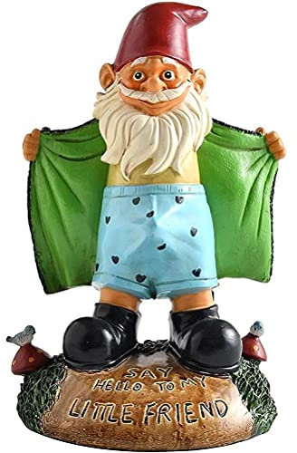 WINBST Statue de Jardin GNOME - Nain Exhibitionniste avec Say Hello to My Little Friend - Figurine de Collection en Résine - Sculpture Amusante Résistante aux Intempéries