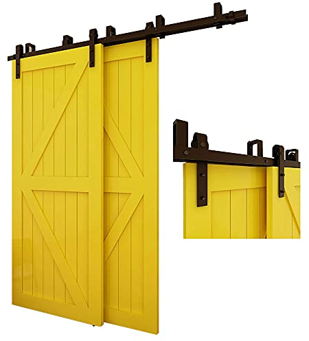 CCJH 6FT/180cm Bypass Stalltür Hardware Doppeltüren Kit Schiebetürbeschlag J Form Rolle Kleiderbügel-Set