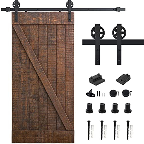 Schiebetürsystem 6.6FT/200 Cm Vintage Spoke Industrial Rad Schiebetür Barn Holz Innen Tür Schiebetürbeschlag Set Schiebetürsystem/Sliding Barn Door Hardware