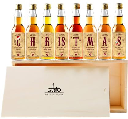 Christmas Novelty Selection Box | Premium Miniature Whisky Tasting Gift Set | Regions of Scotland – Ireland – USA | 40ml Each (Pack Of 8) | Alc: 46%
